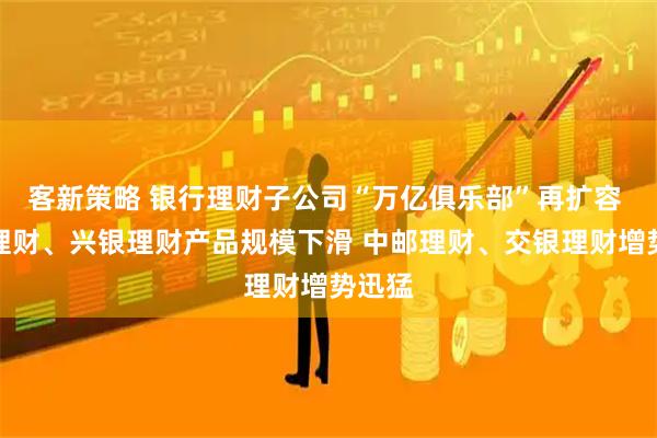 客新策略 银行理财子公司“万亿俱乐部”再扩容 招银理财、兴银理财产品规模下滑 中邮理财、交银理财增势迅猛