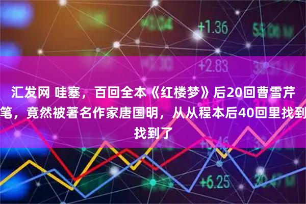 汇发网 哇塞，百回全本《红楼梦》后20回曹雪芹文笔，竟然被著名作家唐国明，从从程本后40回里找到了